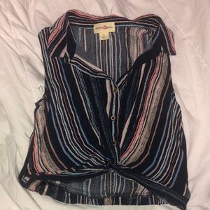 Large colorful buttoned down tied up crop top